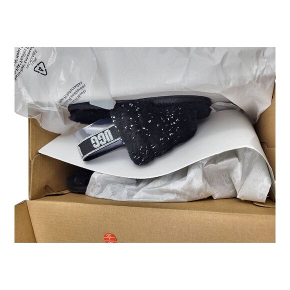 Ugg Fluff Yeah Metallic Sparkle Girls Black Slides 1125376T Size 10 NIB - Picture 12 of 13